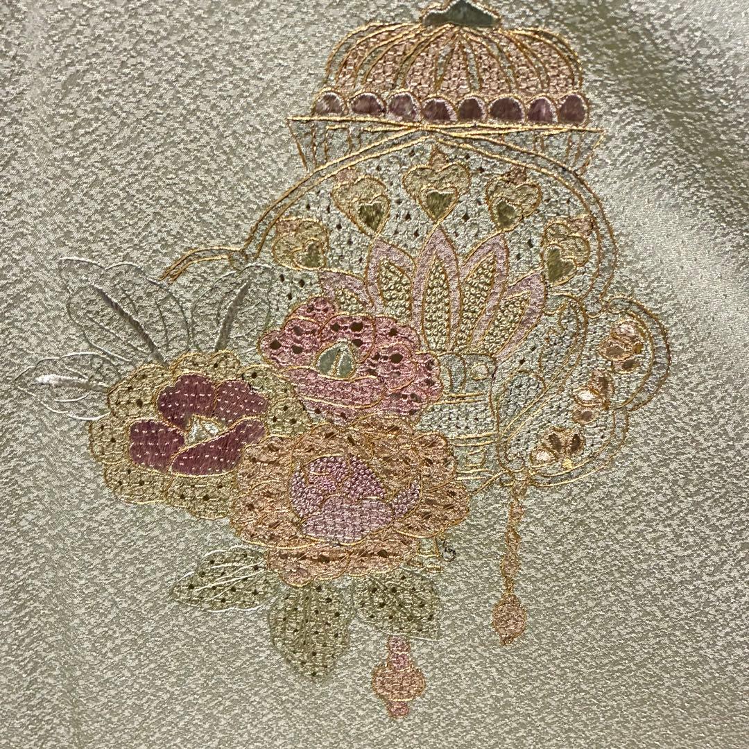 D53 訪問着 総刺繍 汕頭・蘇州・相良刺繍 花模様 正絹 着物 袷 極美品