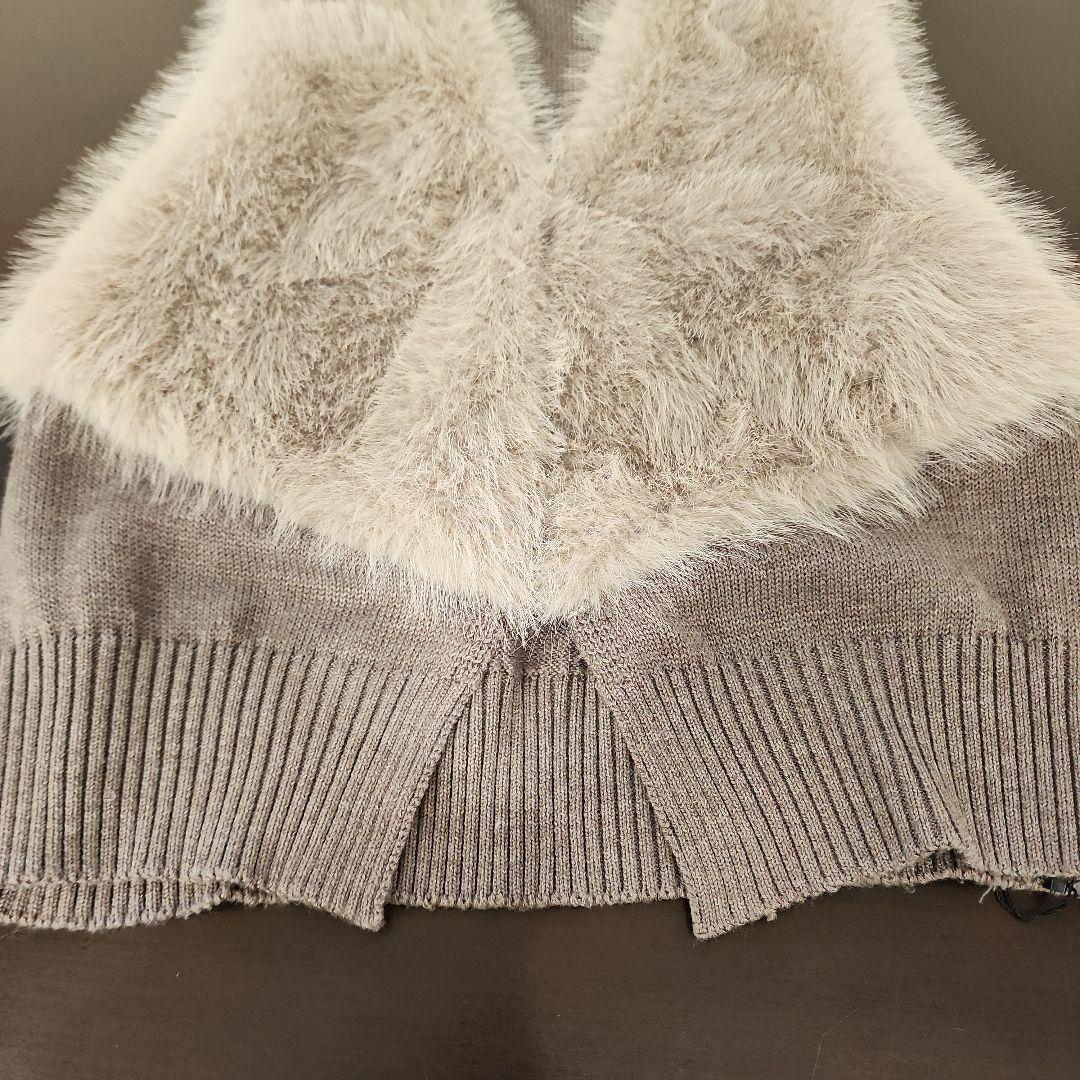 ヌーヴォヌーヴォ　ベスト　フェイクファー　ニット　グレージュ　ブラウン　L未使用