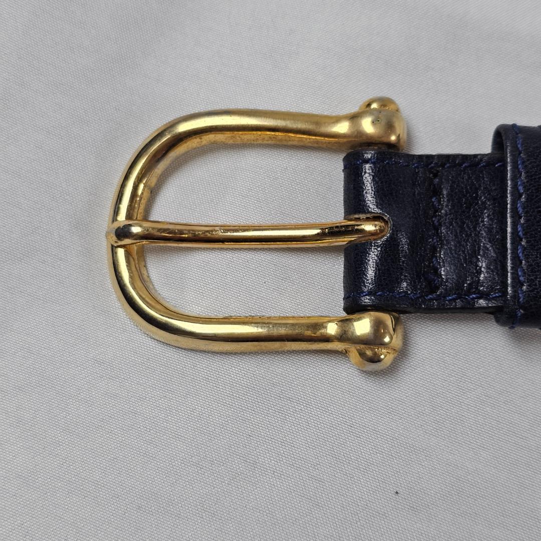 希少 セリーヌ 馬車金具 レザー ベルト 紺 70