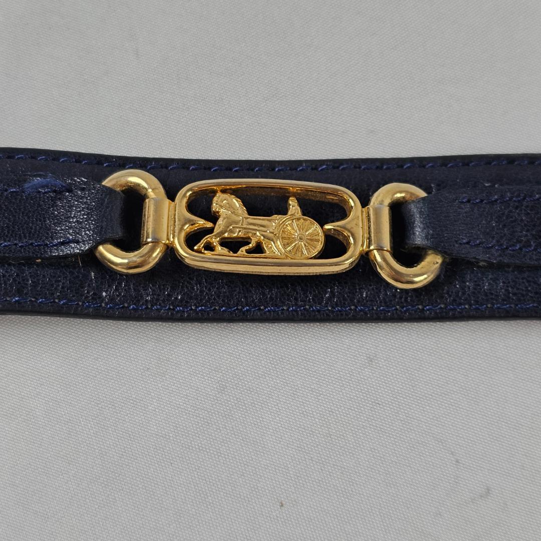 希少 セリーヌ 馬車金具 レザー ベルト 紺 70