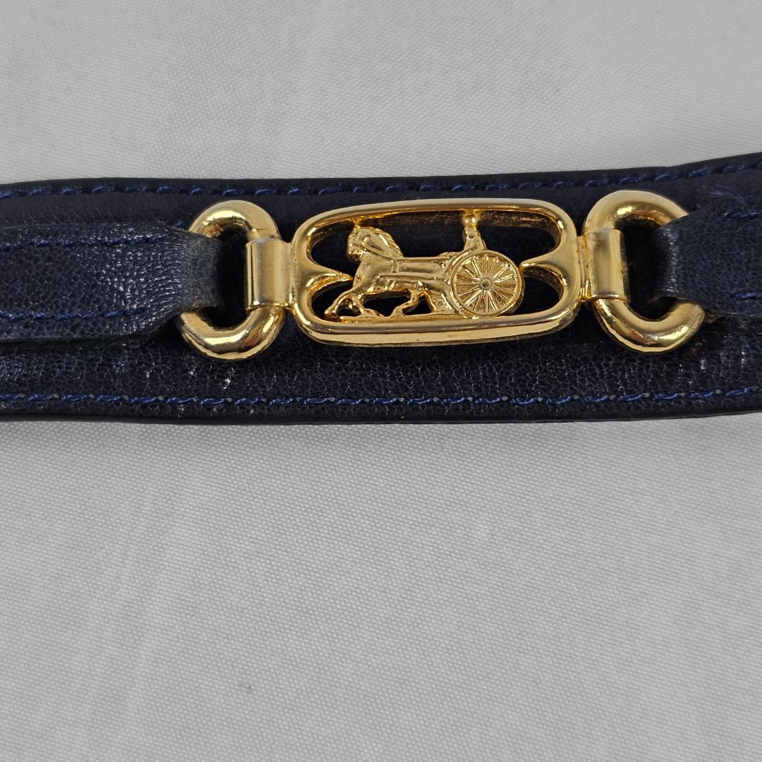 希少 セリーヌ 馬車金具 レザー ベルト 紺 70
