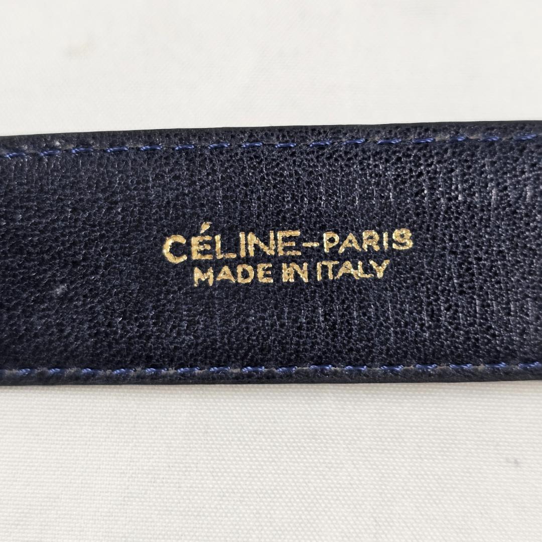希少 セリーヌ 馬車金具 レザー ベルト 紺 70