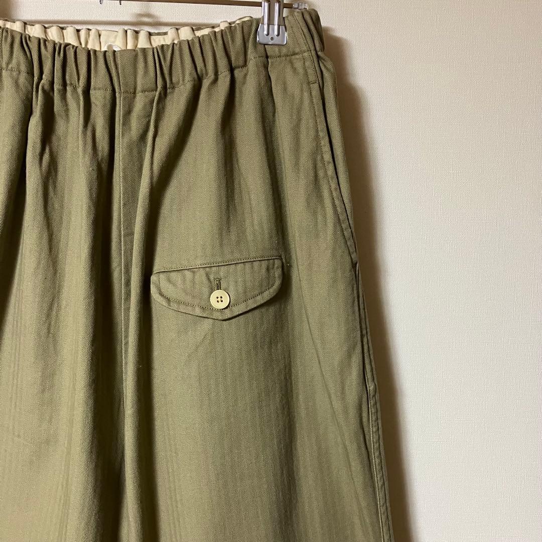 ゴーシュ スレンヘリンボン ワイドパンツ / カーキ