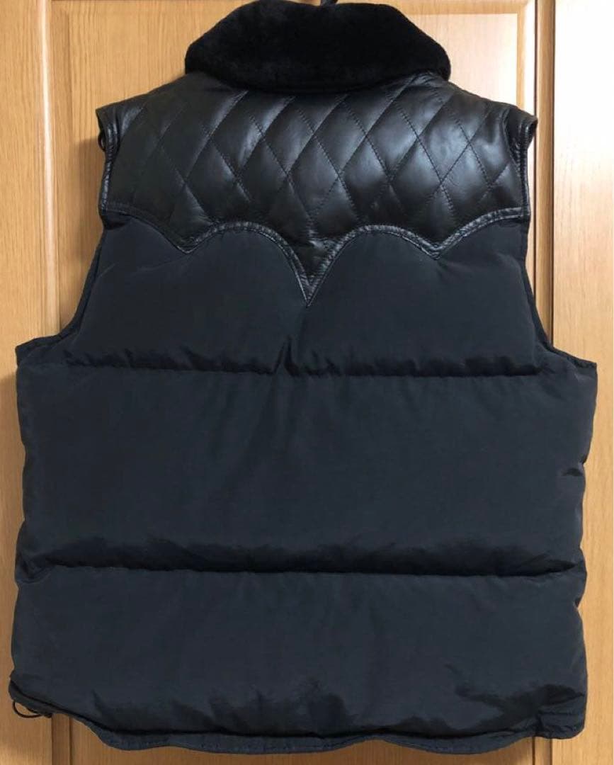 SKULL FRIGHT ファー付馬羊レザー切替　ダウンベスト L ライダース