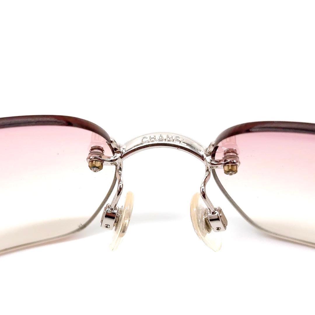 箱付き　シャネル　サングラス　ココマーク　リムレス　ラインストーン　ピンク