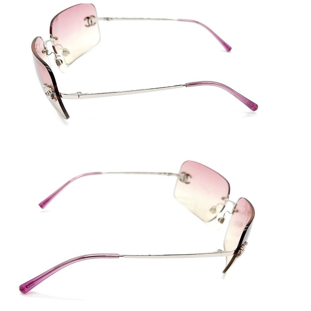 箱付き　シャネル　サングラス　ココマーク　リムレス　ラインストーン　ピンク