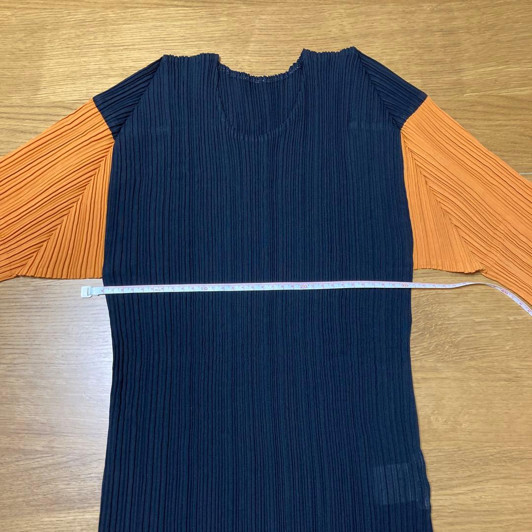 ISSEY MIYAKE プリーツ長袖トップス　ブラック&オレンジ サイズL