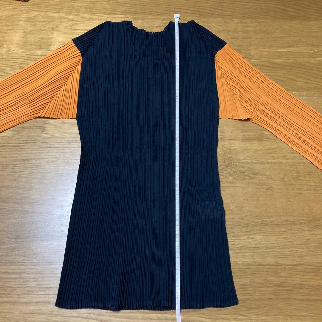ISSEY MIYAKE プリーツ長袖トップス　ブラック&オレンジ サイズL