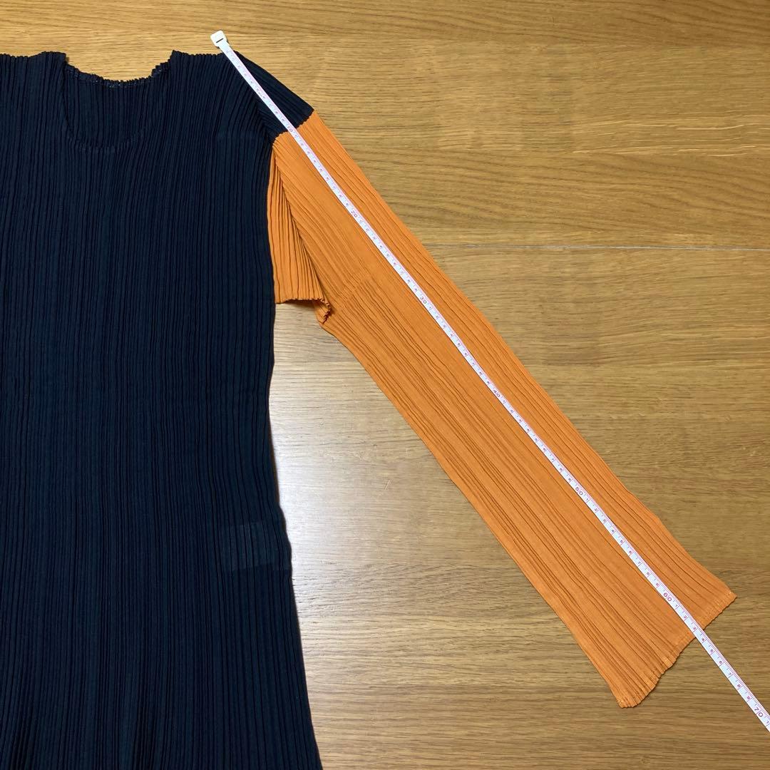 ISSEY MIYAKE プリーツ長袖トップス　ブラック&オレンジ サイズL