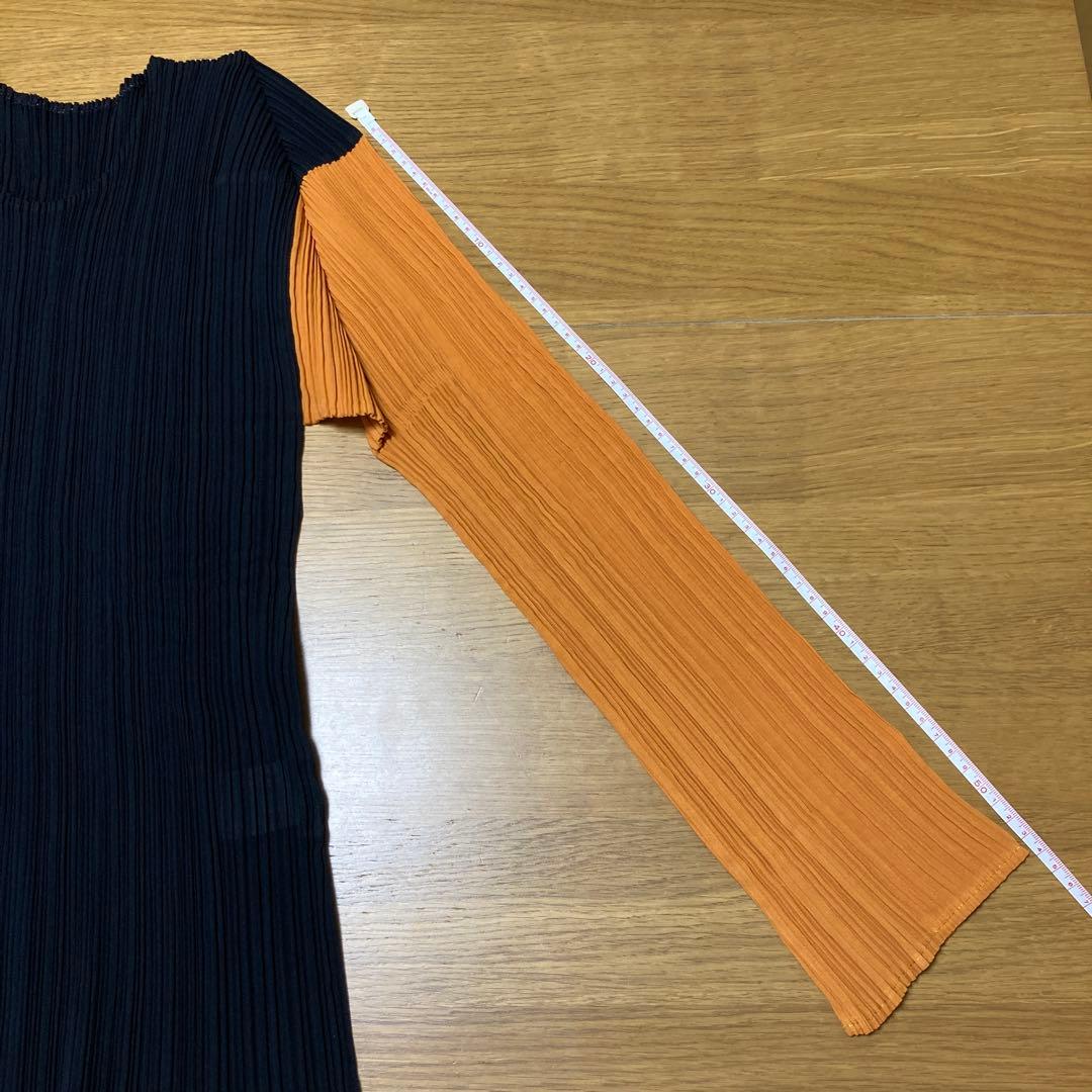 ISSEY MIYAKE プリーツ長袖トップス　ブラック&オレンジ サイズL