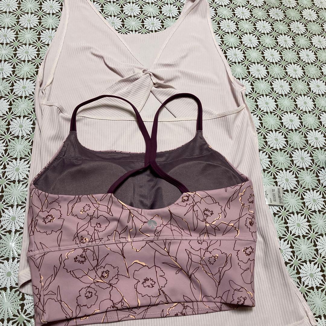 薄いピンク ノースリーブ ヨガウェア セットMサイズ