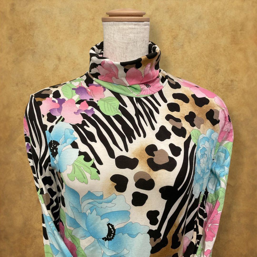 【時巡る】LEONARD SPORT カットソー　アニマル柄　花柄　袖口金ボタン