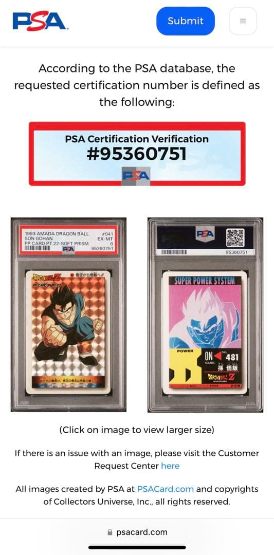 32年前！世界2枚 PSA6 ドラゴンボール 孫悟飯 アマダ トレカ 鑑定　絶版