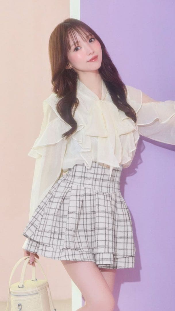 ミシェルマカロン　ツイード美脚スカート　ホワイト　s