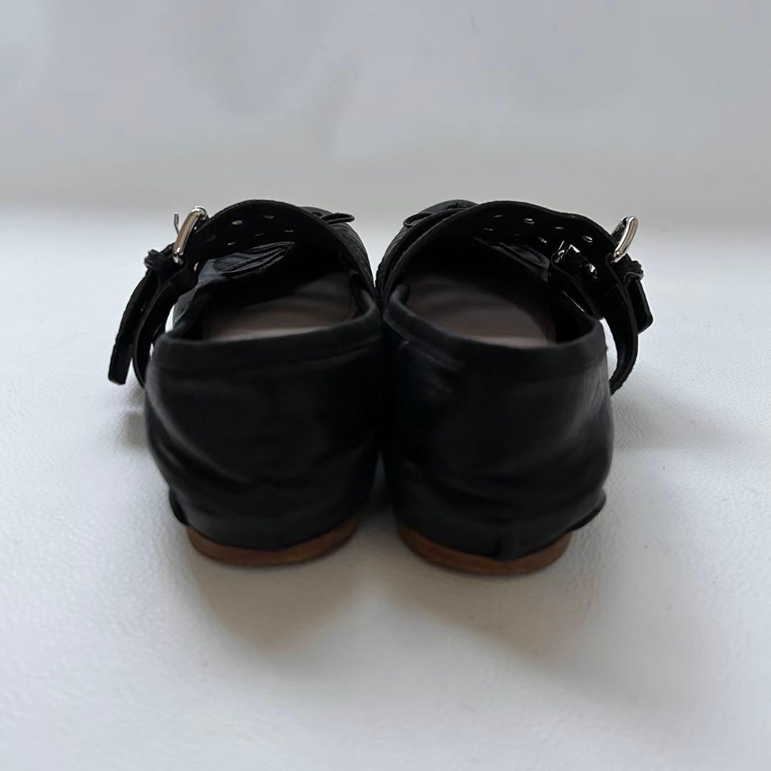 miumiu レザー バレリーナ ベルト バレエシューズ ブラック