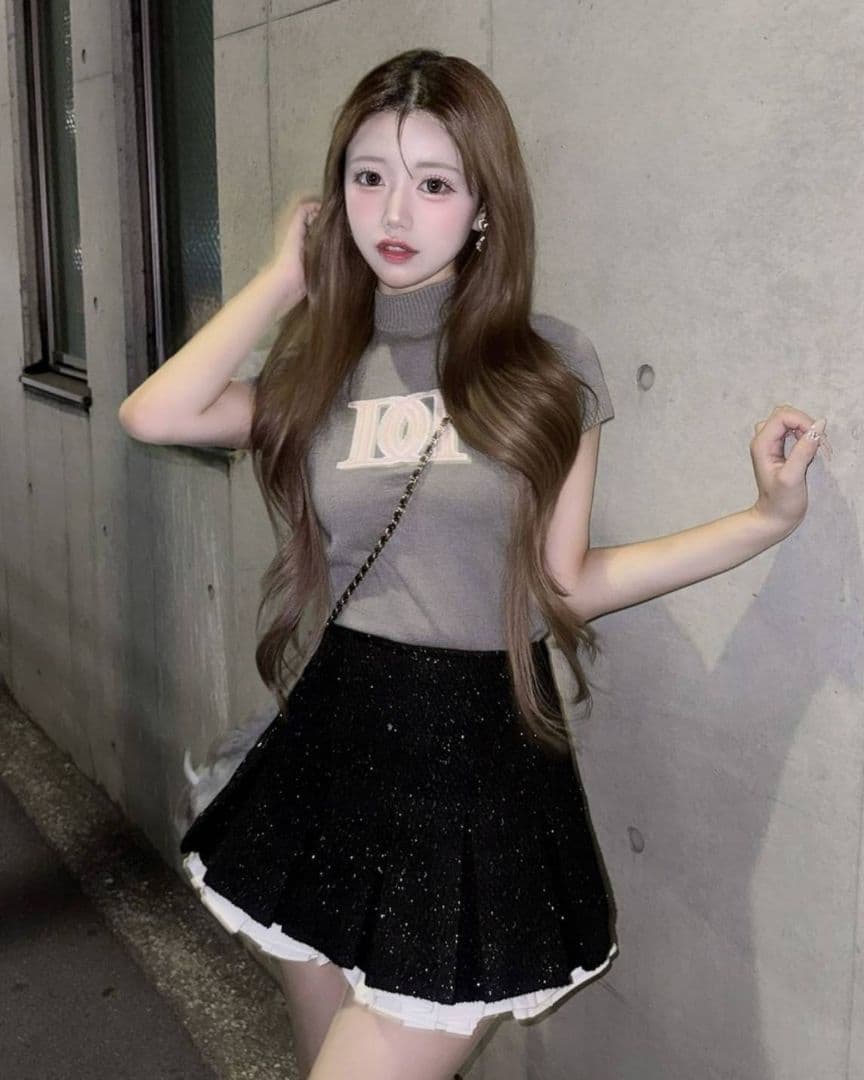 ダーリッチ DDロゴベーシックニットトップス グレー