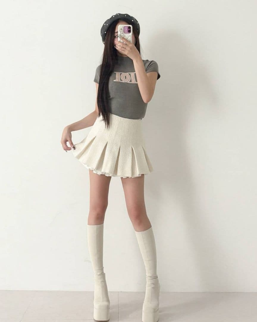 ダーリッチ DDロゴベーシックニットトップス グレー