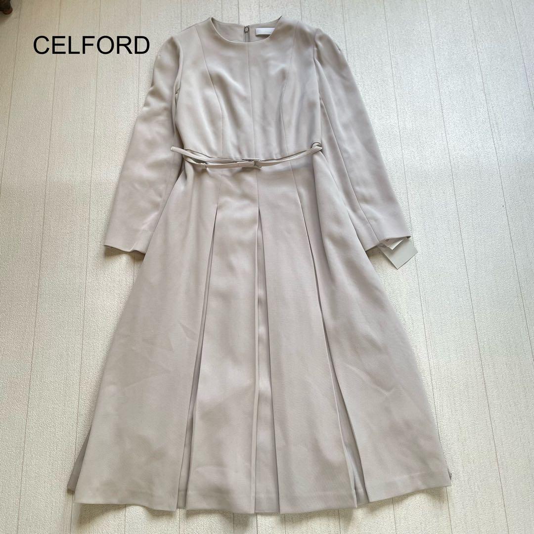 新品タグ付♡CELFORD 細ベルト付き長袖ワンピース ライトグレー　38
