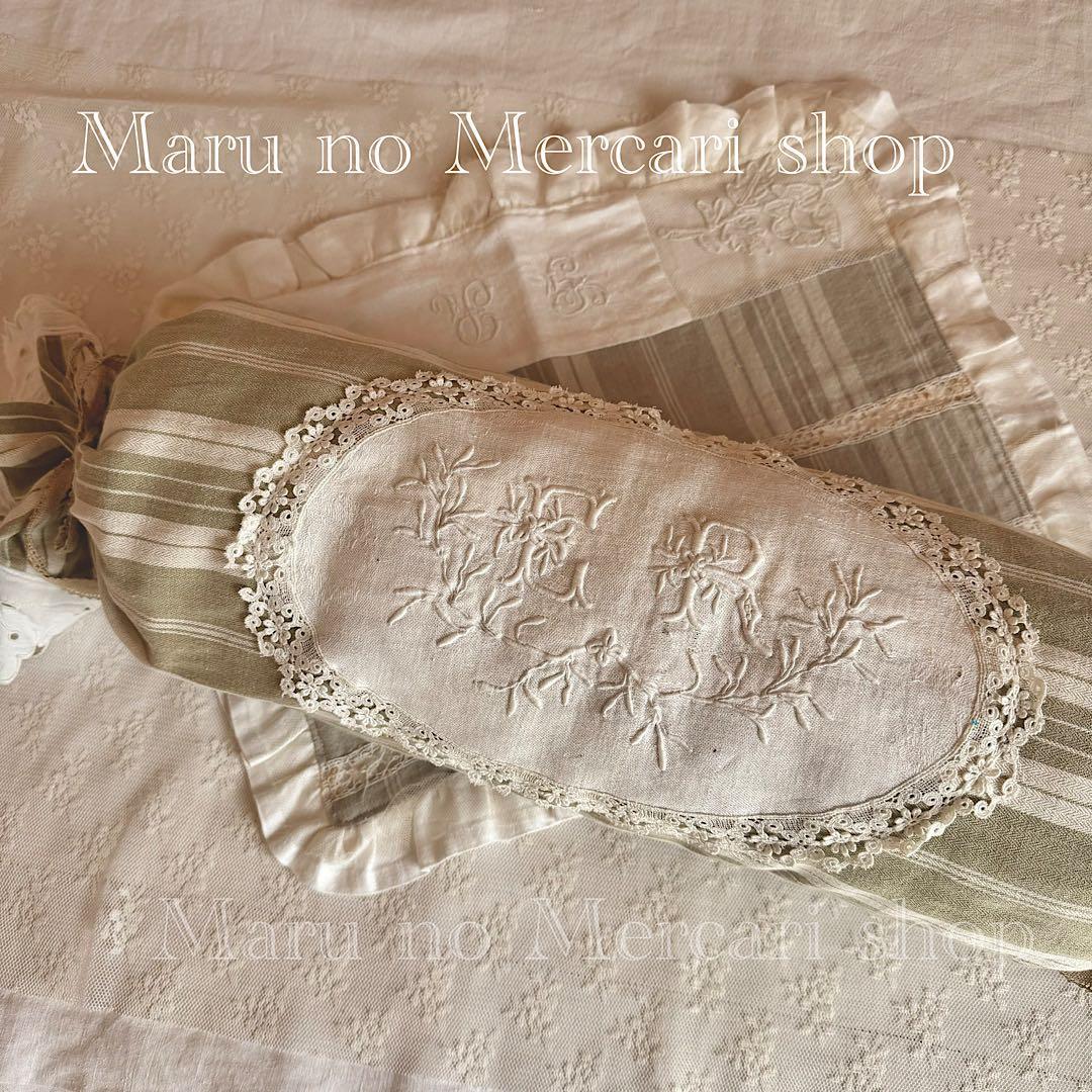 フランス アンティーク クッション & クロス キャンディ ホワイト レース