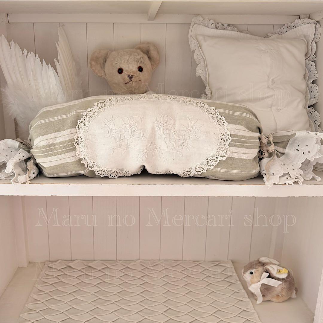 フランス アンティーク クッション & クロス キャンディ ホワイト レース