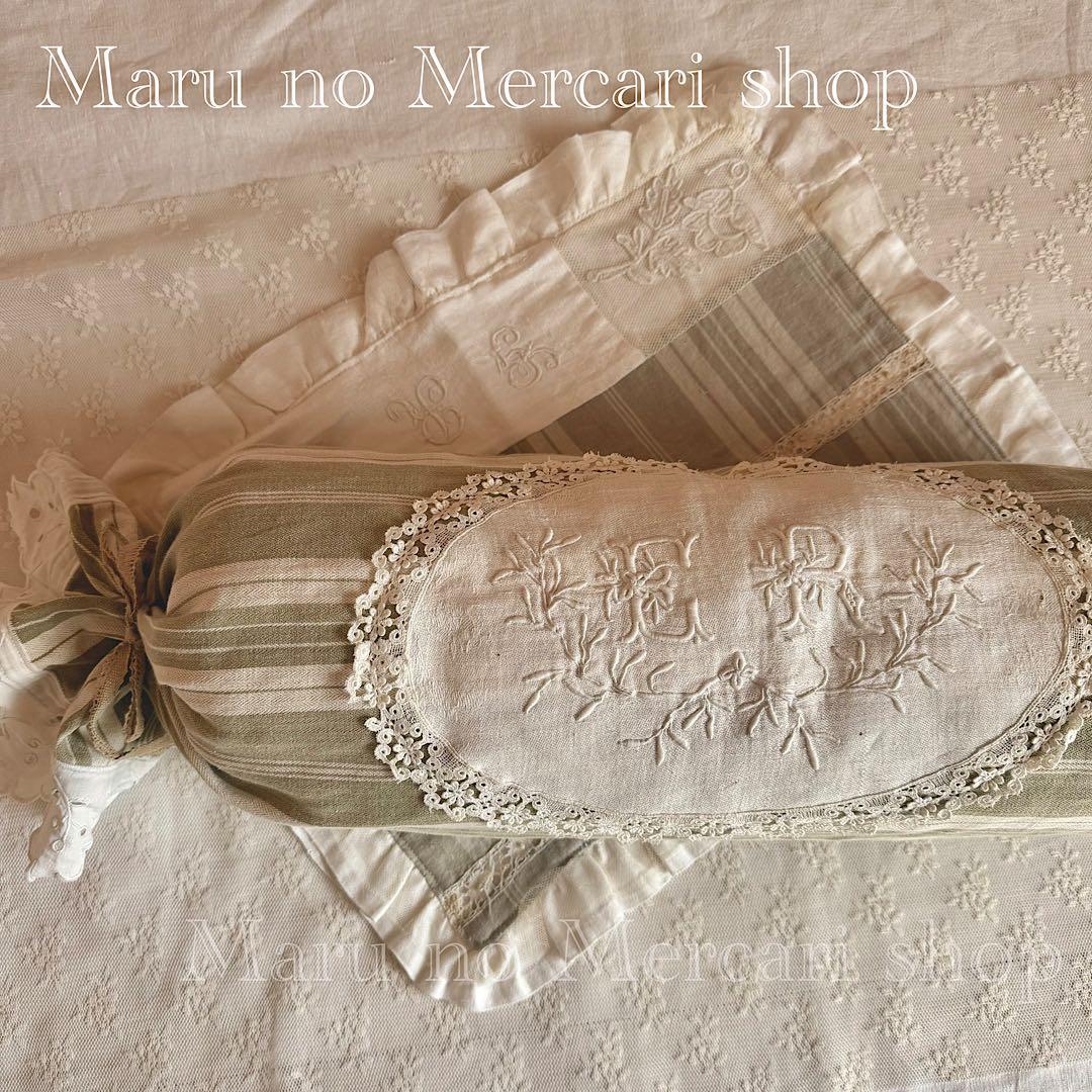 フランス アンティーク クッション & クロス キャンディ ホワイト レース