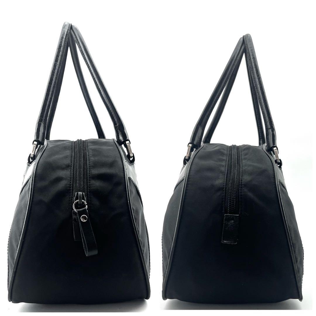 PRADA　トートバック　本革　ナイロン　黒　三角ロゴ　ボーリング　ドーム型