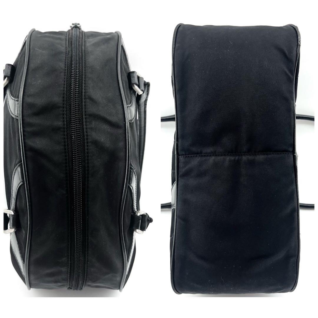 PRADA　トートバック　本革　ナイロン　黒　三角ロゴ　ボーリング　ドーム型