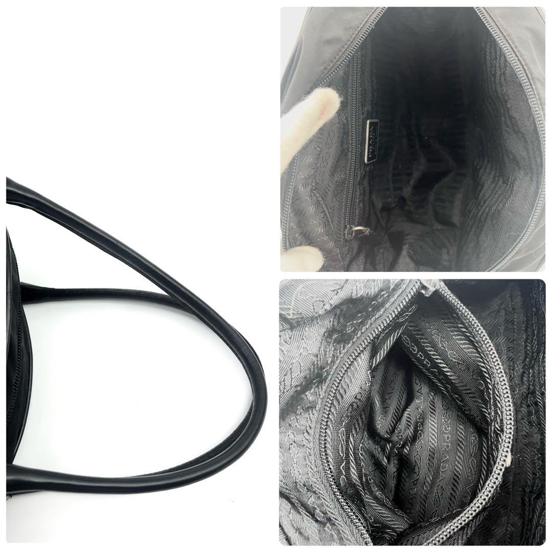 PRADA　トートバック　本革　ナイロン　黒　三角ロゴ　ボーリング　ドーム型