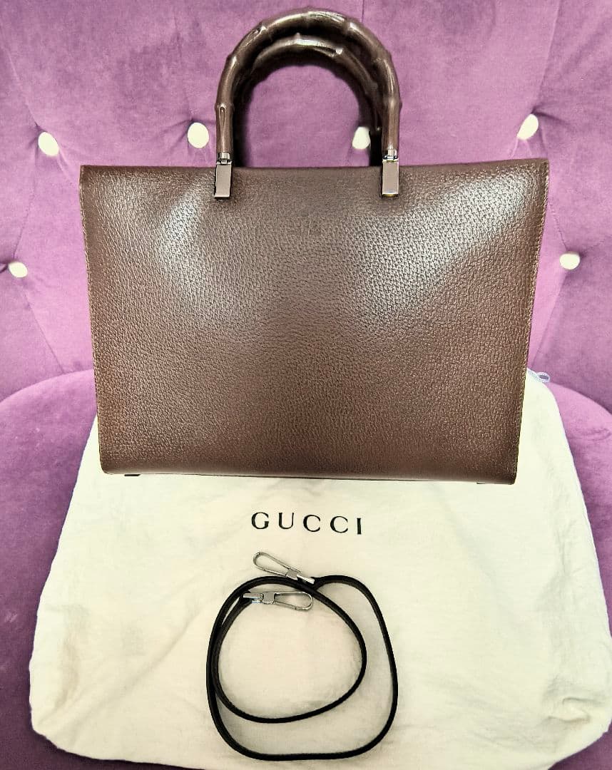GUCCI バンブー ブラウンレザー 2 Way ビジネスバッグ