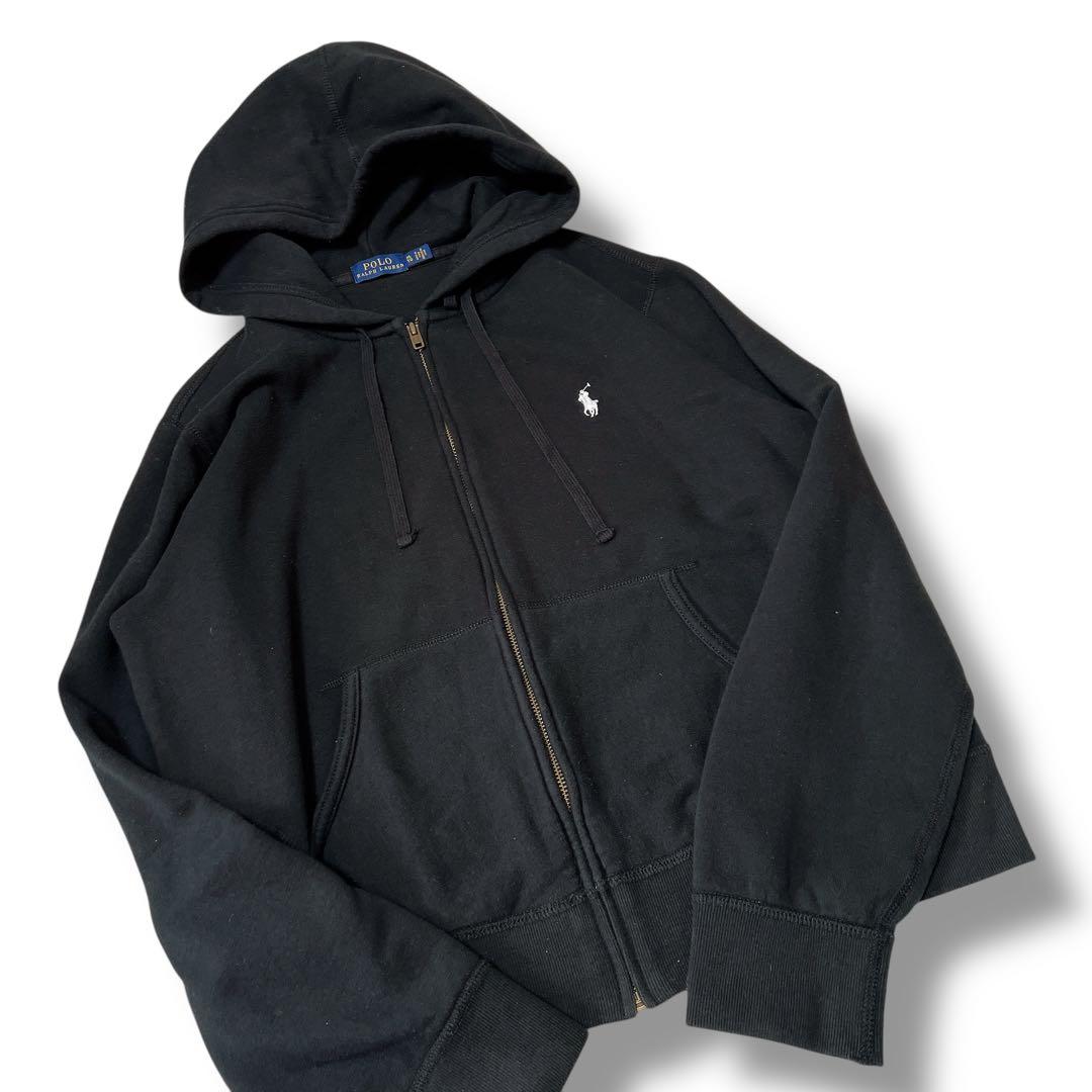 【美品】POLO RALPH LAUREN 黒 ジップパーカー XL 短丈