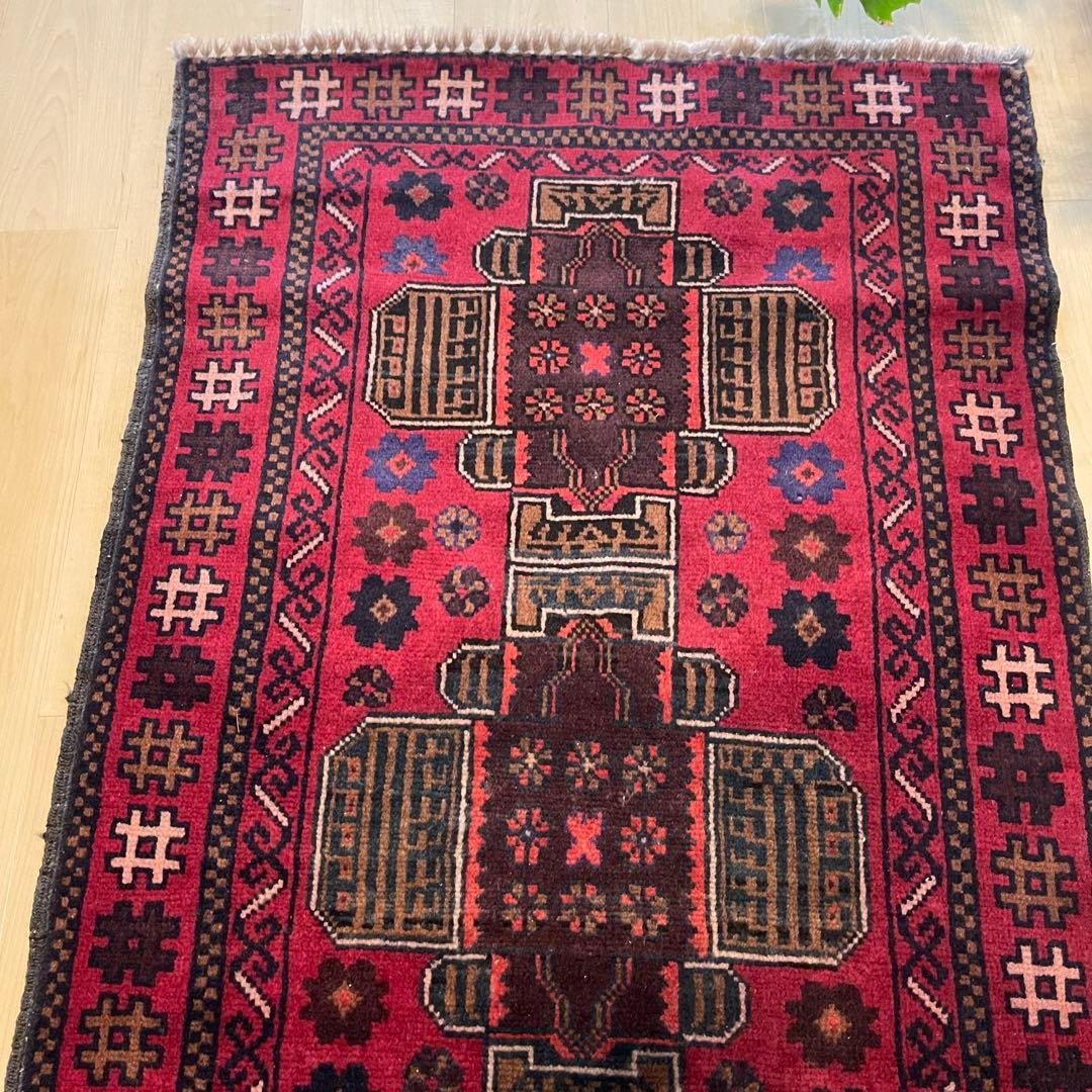 185×78 バルーチ族ラグ　ヴィンテージラグ、トライバルラグ、手織り絨毯