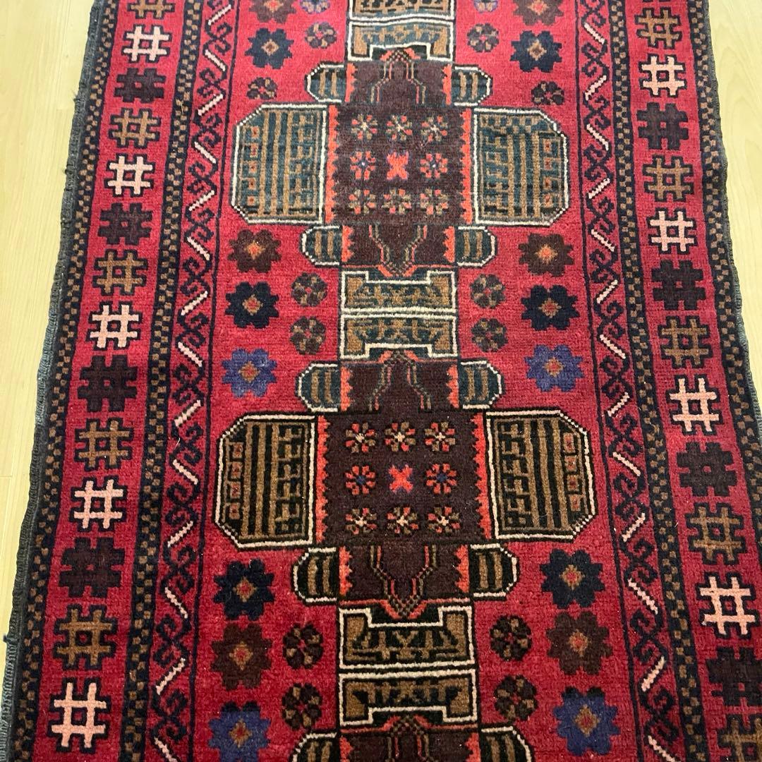 185×78 バルーチ族ラグ　ヴィンテージラグ、トライバルラグ、手織り絨毯