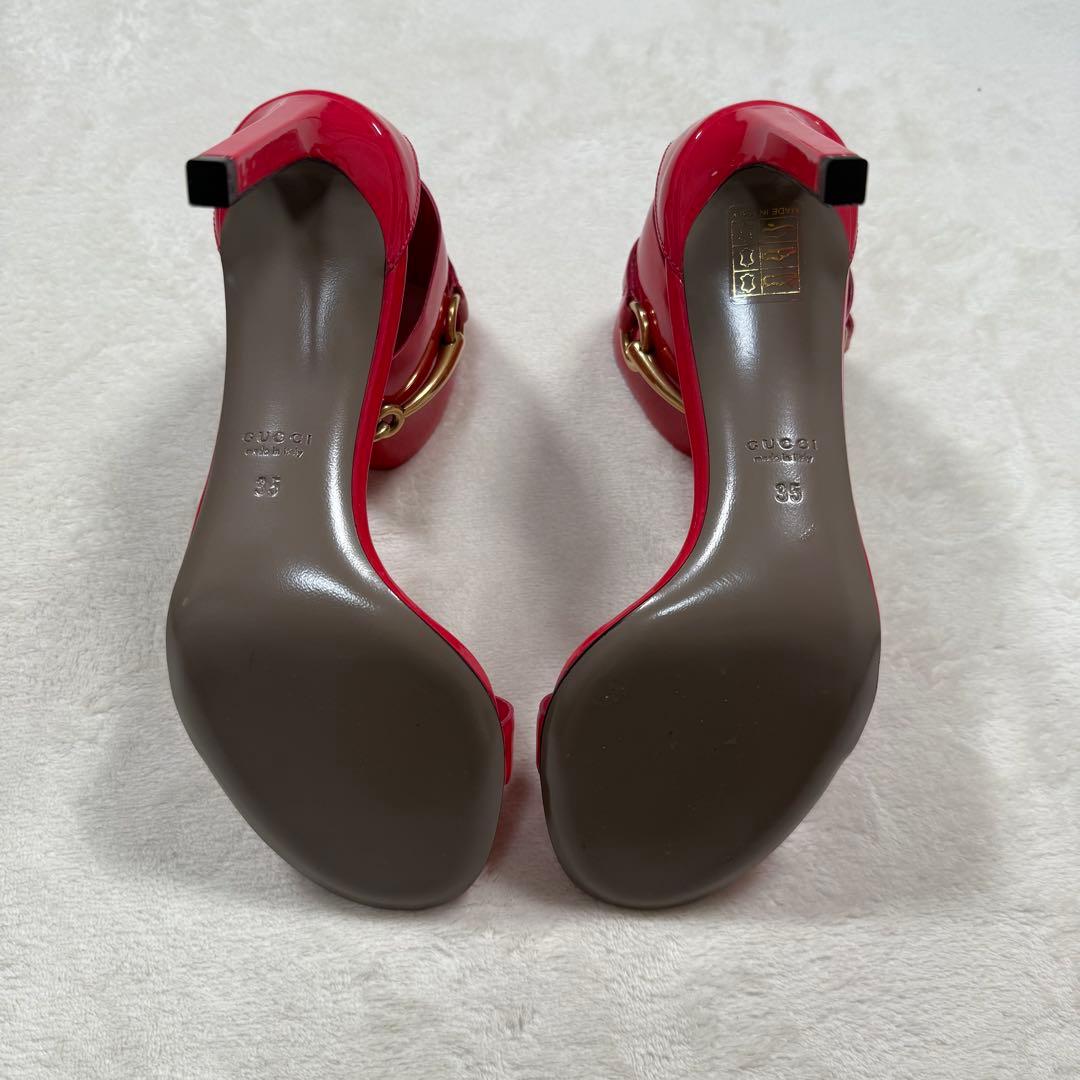 GUCCI ホースビット エナメル ヒール サンダル ピンク 35