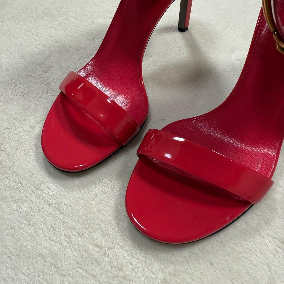 GUCCI ホースビット エナメル ヒール サンダル ピンク 35