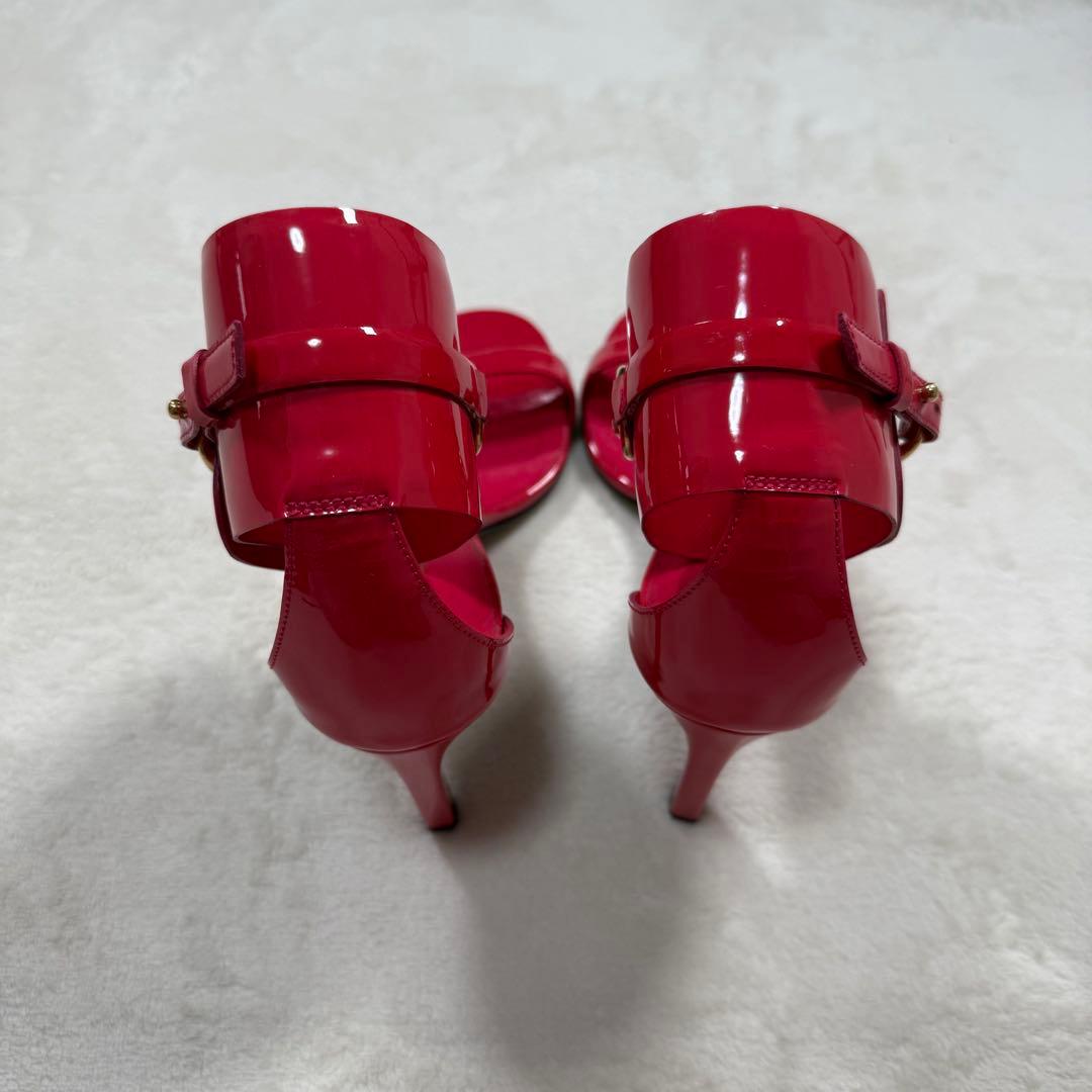 GUCCI ホースビット エナメル ヒール サンダル ピンク 35