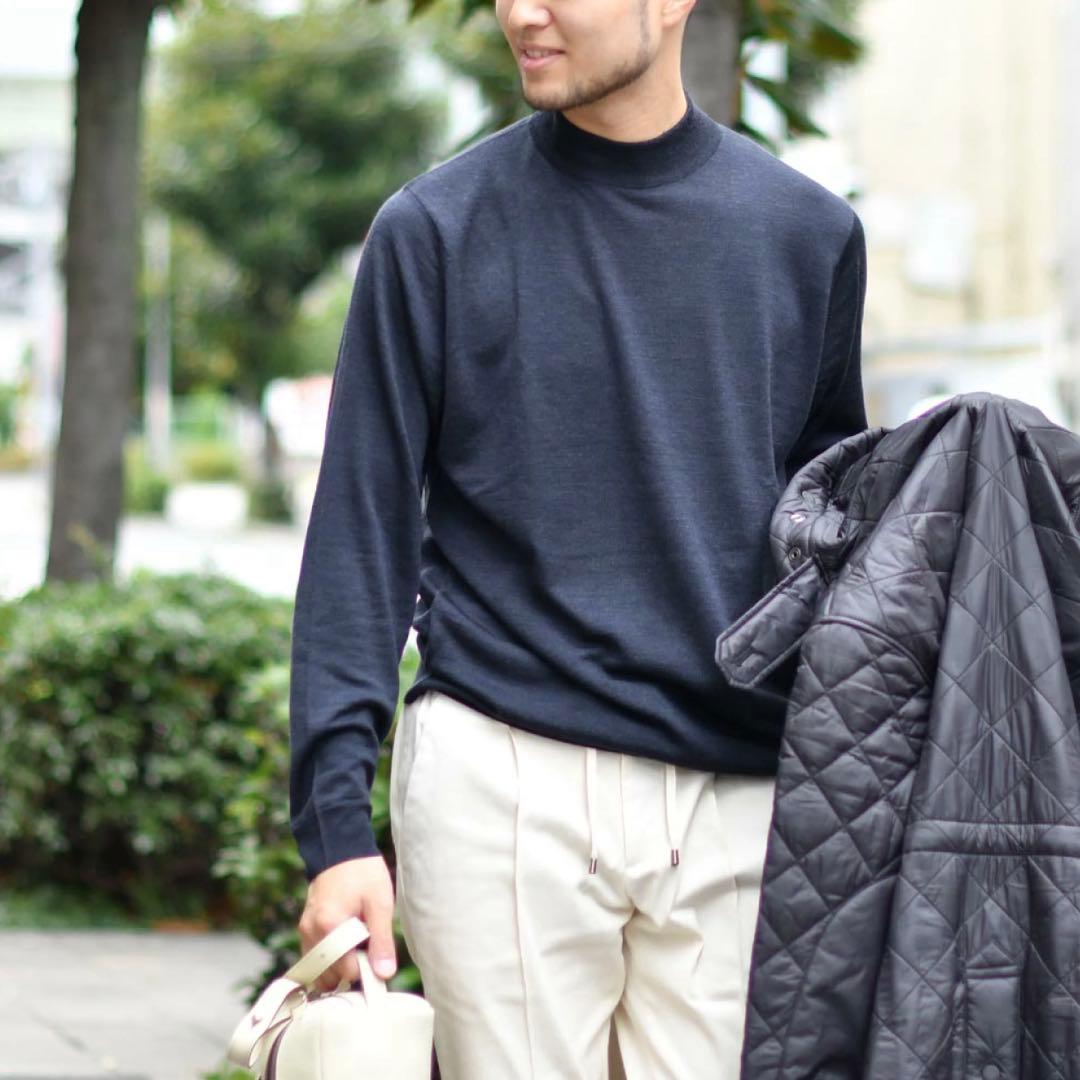 美品 英国製 JOHN SMEDLEY 30G モックネックニット セーター