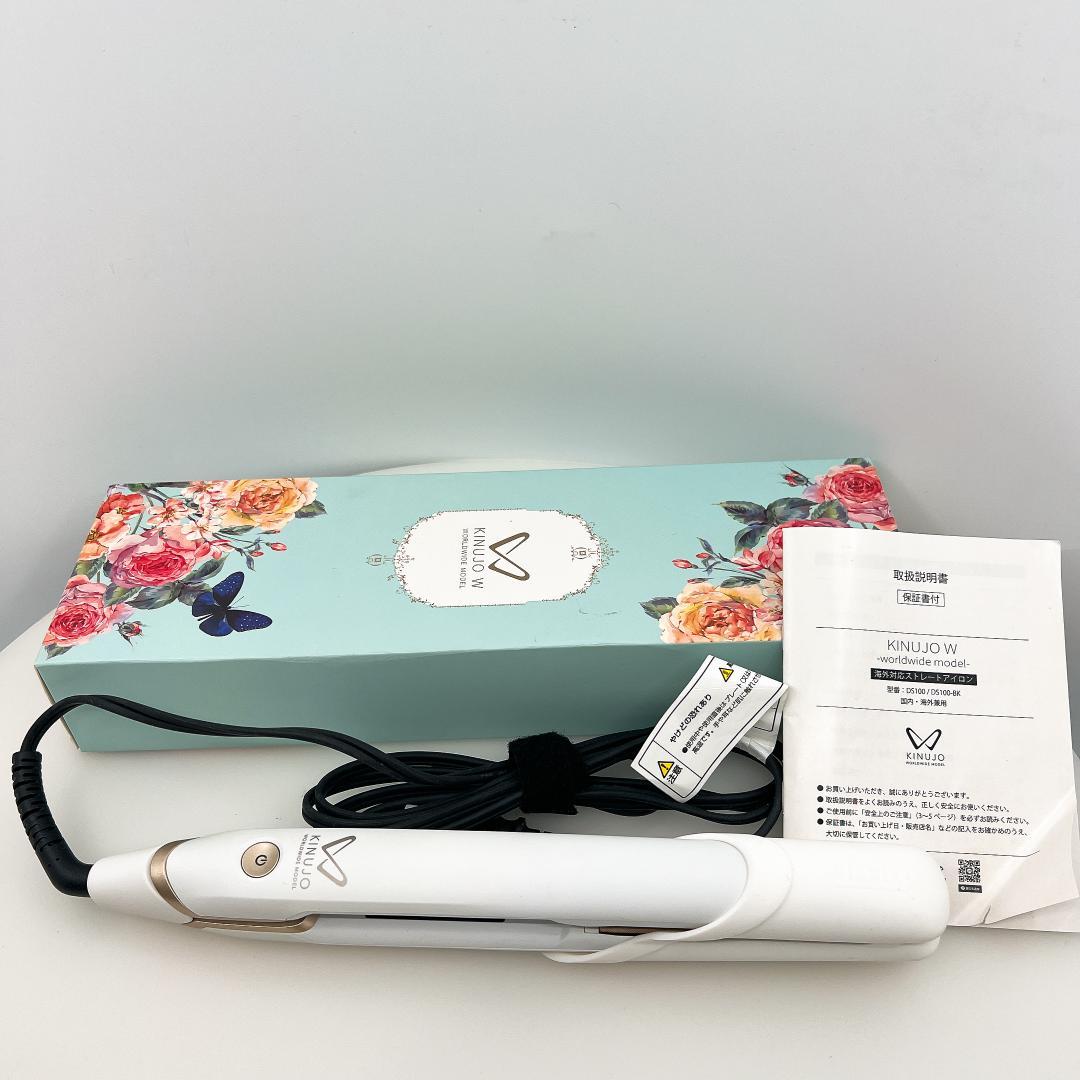 【美品】 KINUJO W ストレートヘアアイロン ホワイト 花柄 箱付き
