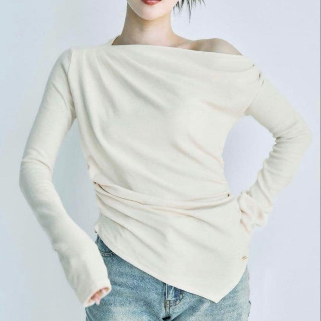 polaura ポローラ アシンメトリードレープロングスリーブトップス