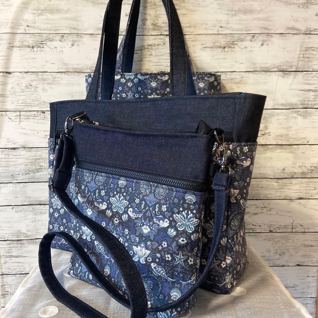 レディーストート(スクエア型)バッグ&ぺったんこポーチハンドメイド