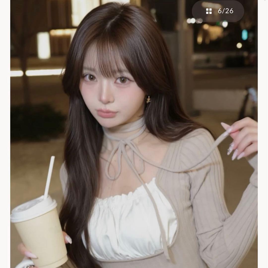 darich ネックリボンデザイン フレアニット ミニワンピース