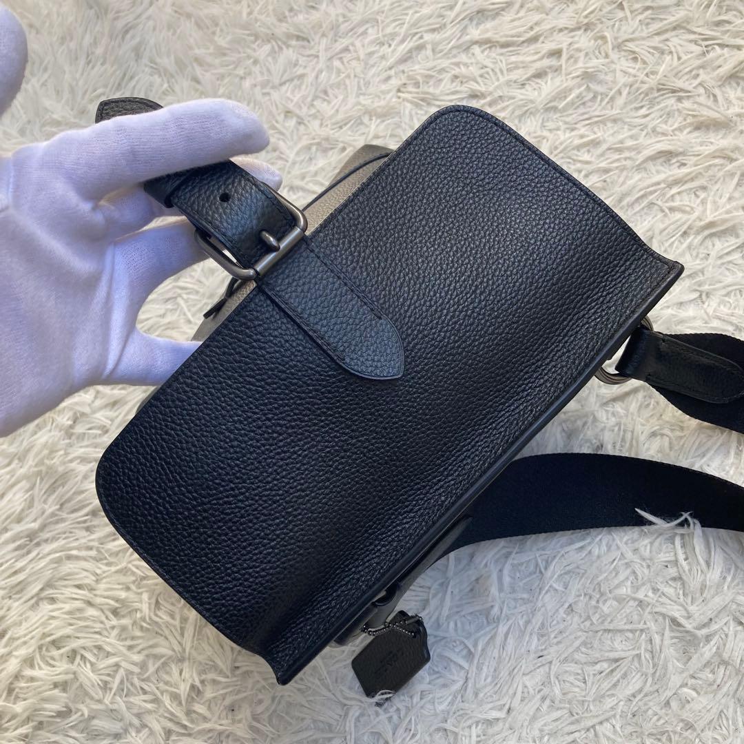 未使用級 COACH 黒 ブラック ハドソン メッセンジャー 革 レザー