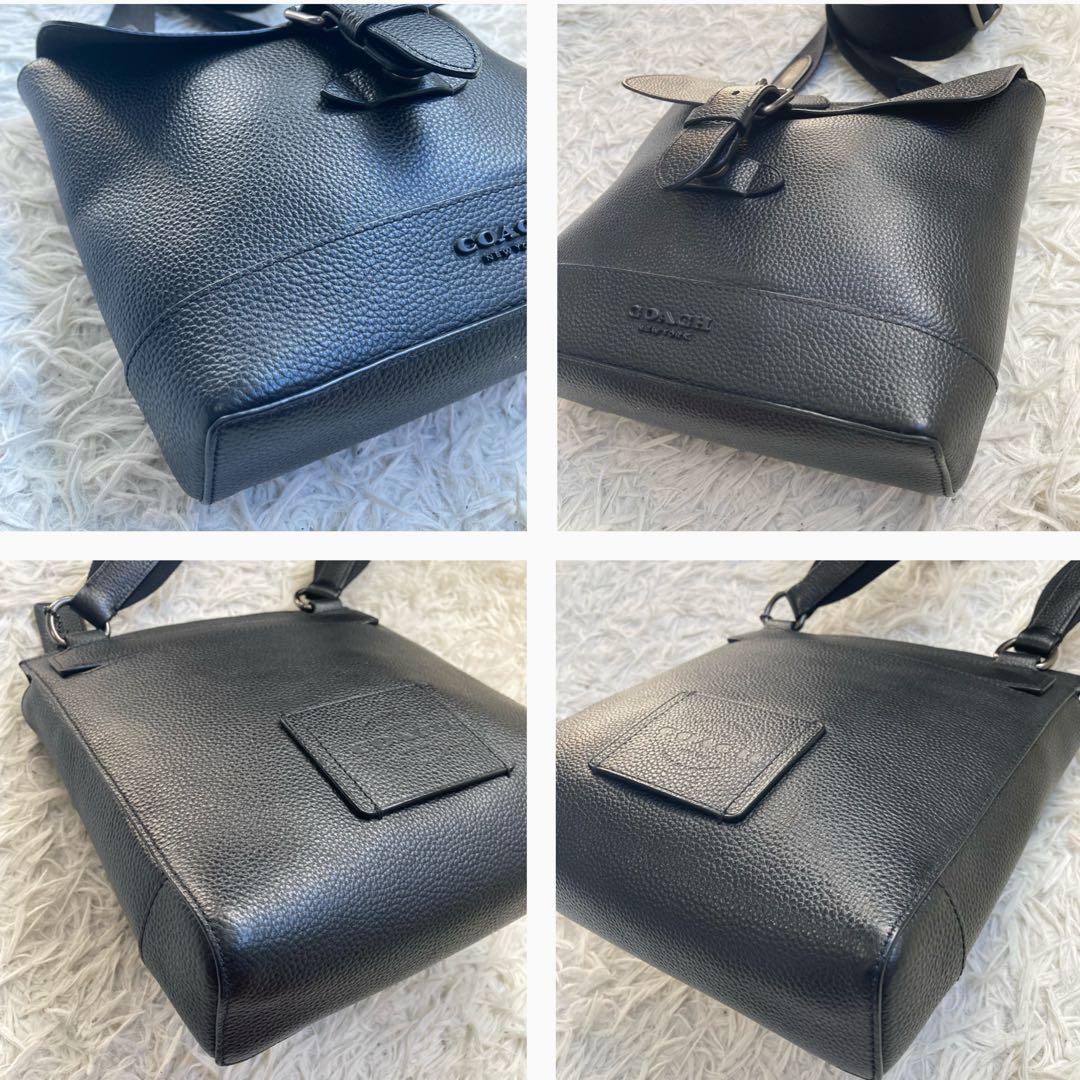 未使用級 COACH 黒 ブラック ハドソン メッセンジャー 革 レザー