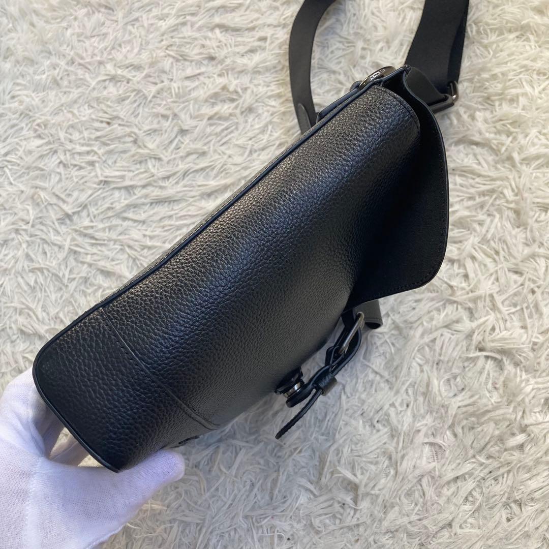 未使用級 COACH 黒 ブラック ハドソン メッセンジャー 革 レザー