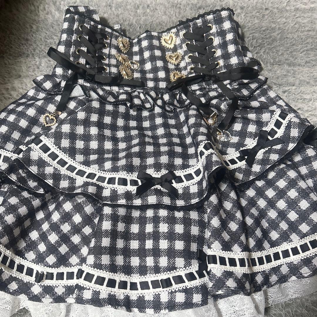 え*む様 はしごリボンギンガムティアードスカパン ブラック タグ付き