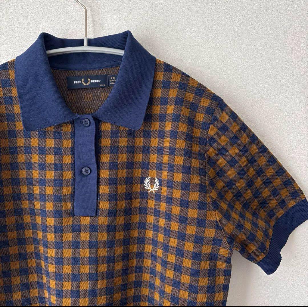 【希少】FRED PERRY 半袖　ニット　ポロシャツ チェック レデ