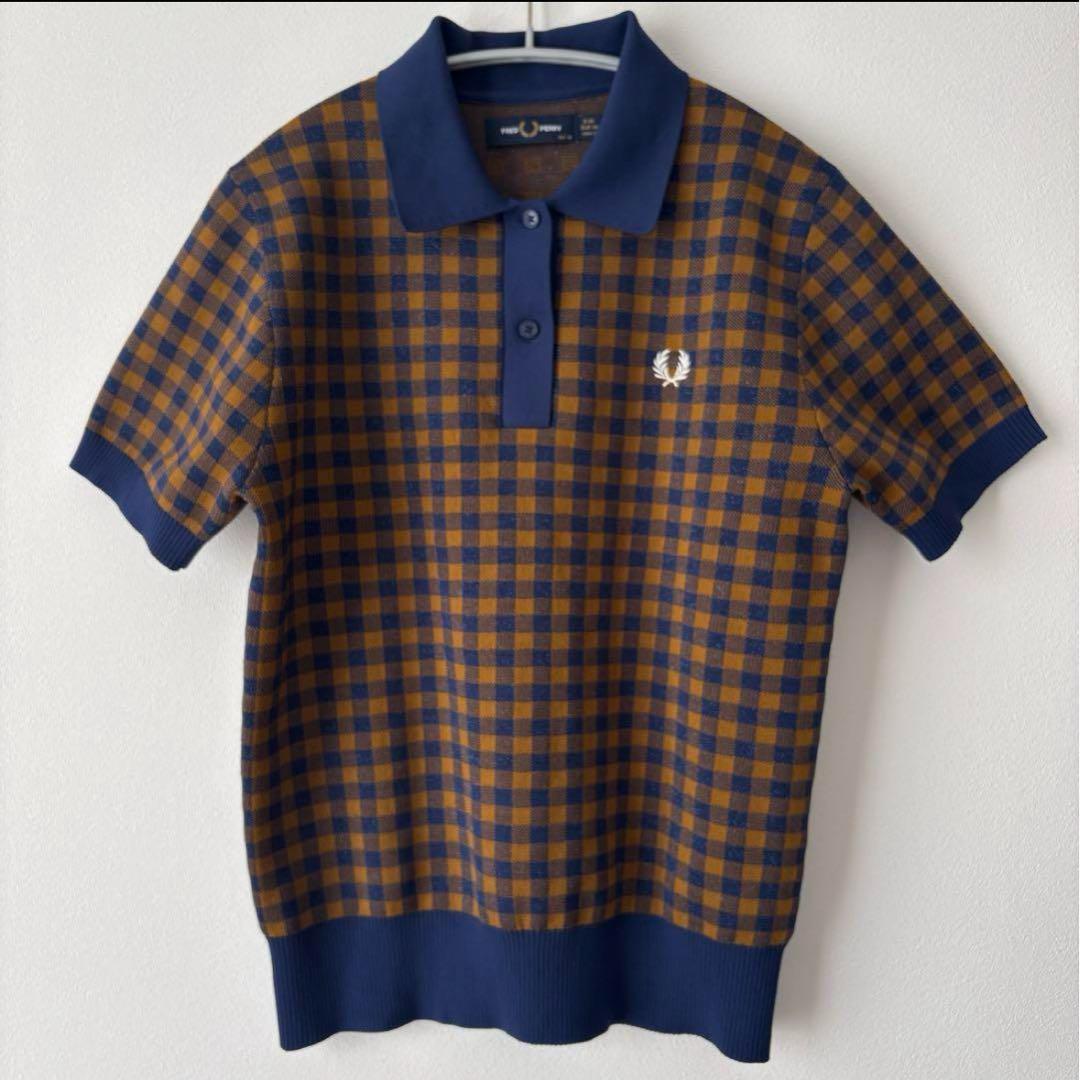 【希少】FRED PERRY 半袖　ニット　ポロシャツ チェック レデ