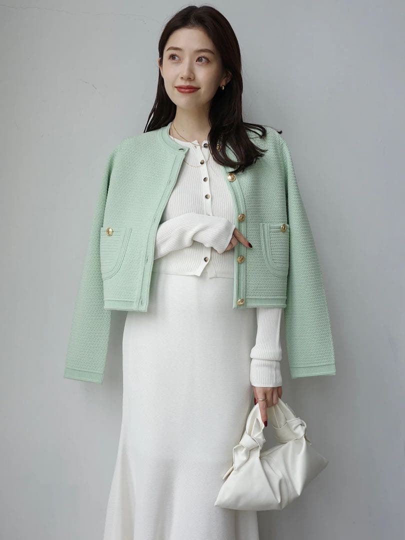 【新品】ノーカラーラーベンニットジャケット