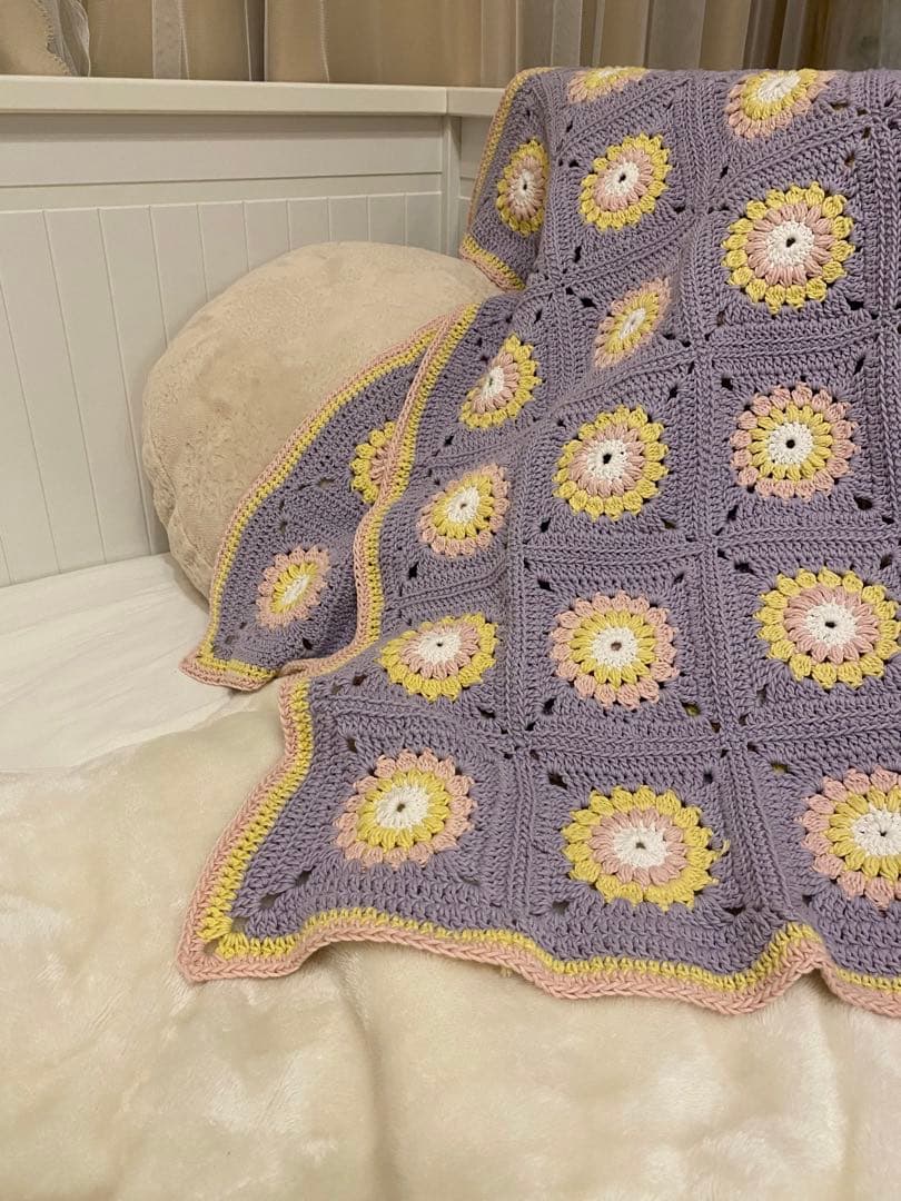 【70㎝×100㎝】ブランケット　大判　コットン　【purple×yellow】