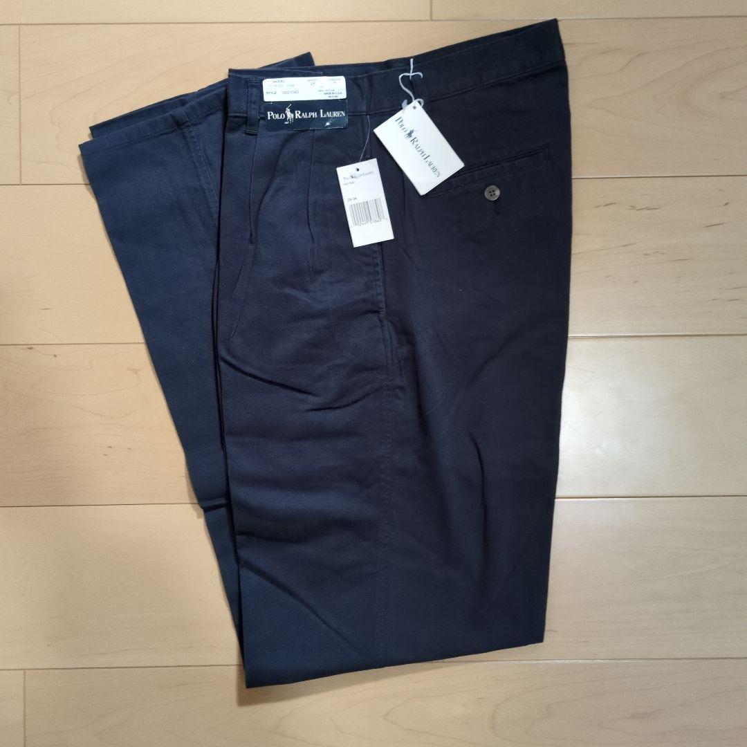 デッドストック　90s ポロ　ラルフローレン　ツータック　チノ　ネイビー