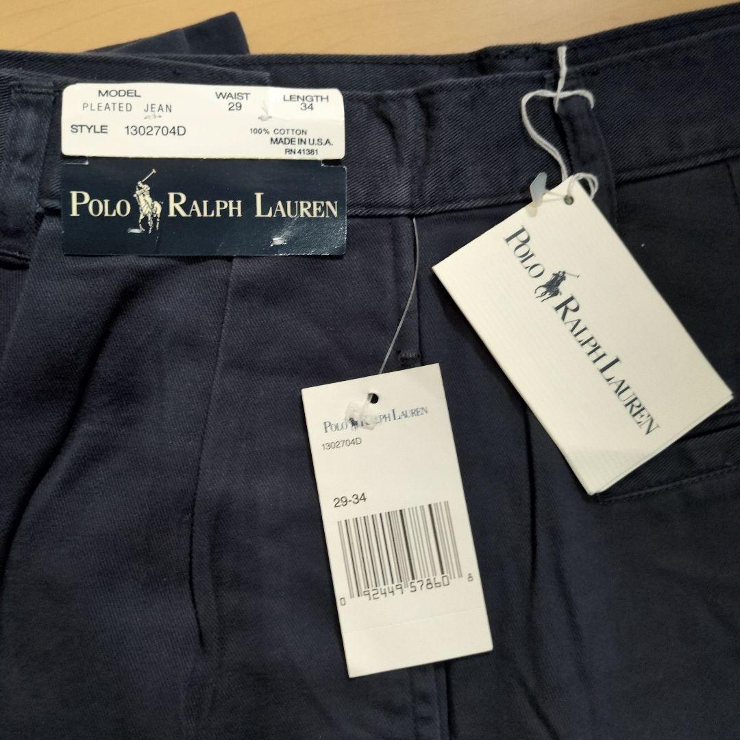 デッドストック　90s ポロ　ラルフローレン　ツータック　チノ　ネイビー